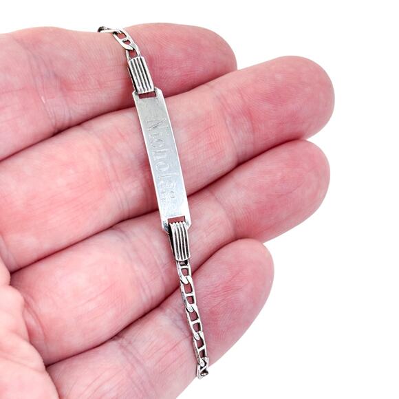 Vintage Italy Sterling Silver 925 Anchor Chain ID Bracelet 6.5" - Picture 1 of 6